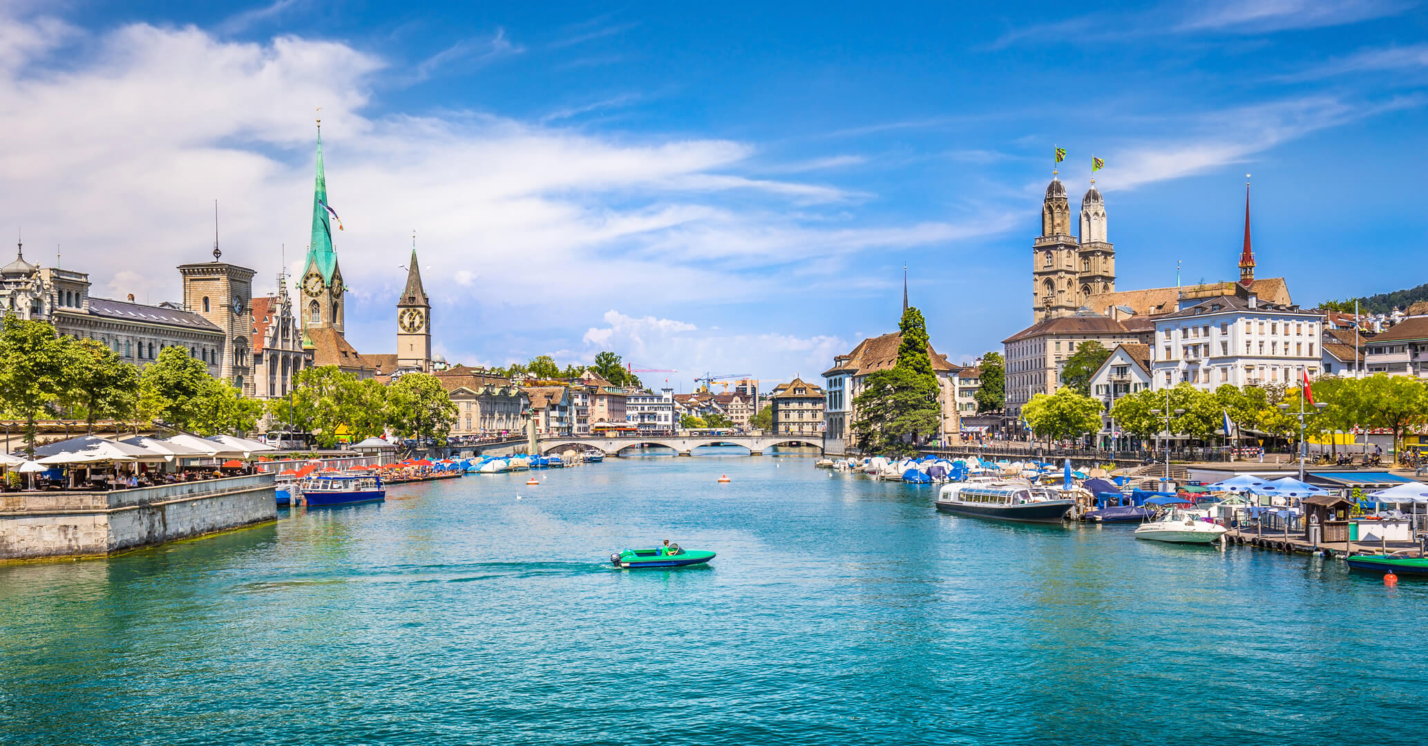Panoramic view of historic Zurich city center